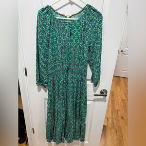 Matilda Jane Age of Aquarius green floral smocked tiered dress size M